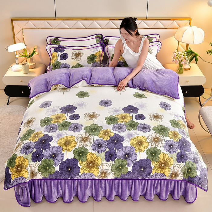 91家纺网 家纺一手货源 找家纺 馨梦缘 2025直播爆款8.5斤牛奶绒四件套加厚保暖床裙金貂绒 伊人芬芳