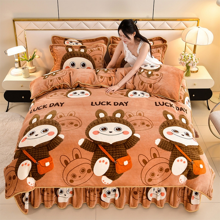 91家纺网 家纺一手货源 找家纺 馨梦缘 2025直播爆款8.5斤牛奶绒四件套加厚保暖床裙金貂绒 拉咕咕