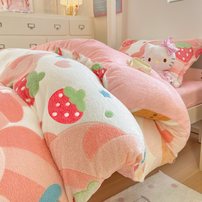 91家纺网 家纺一手货源 找家纺 川悦生活 2025新款立体雪花绒印花四件套学生床系列一场景一 冰激凌小熊