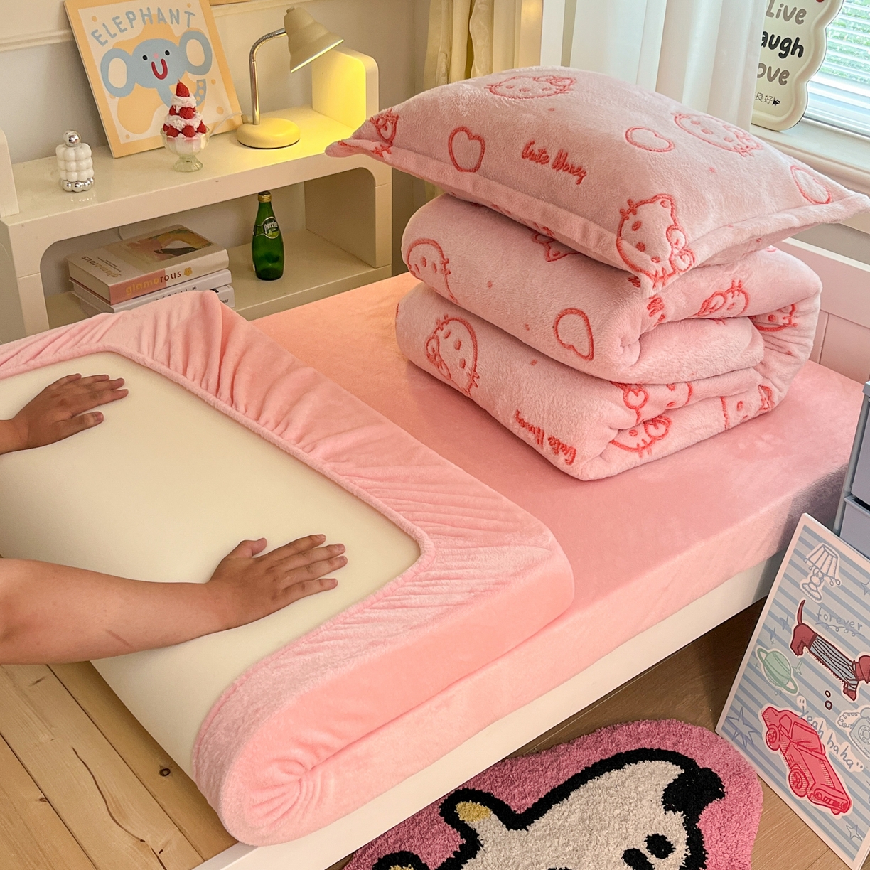 91家纺网 家纺一手货源 找家纺 （总）川悦生活 2025新款雪花绒宿舍床笠款三件套