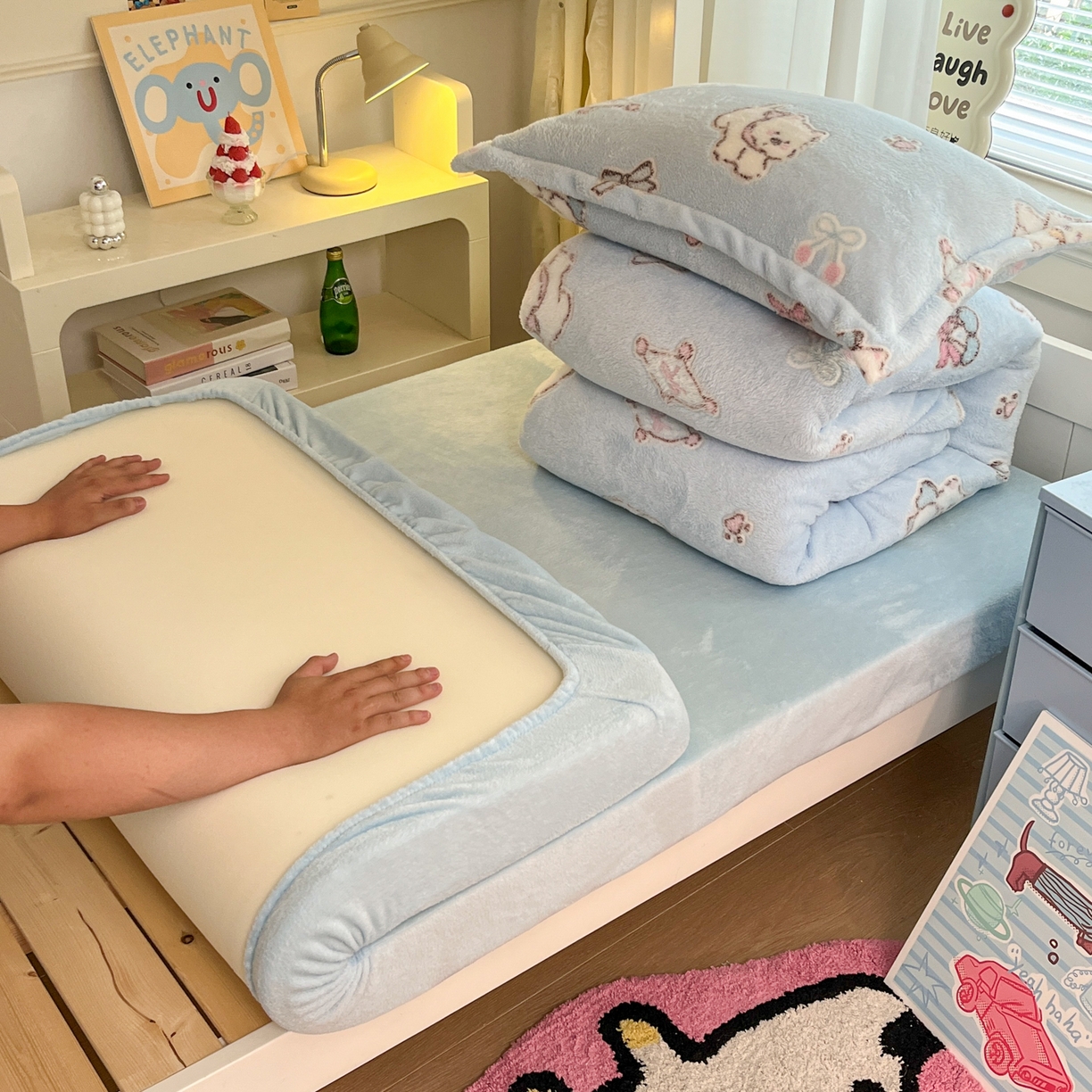 91家纺网 家纺一手货源 找家纺 （总）川悦生活 2025新款雪花绒宿舍床笠款三件套