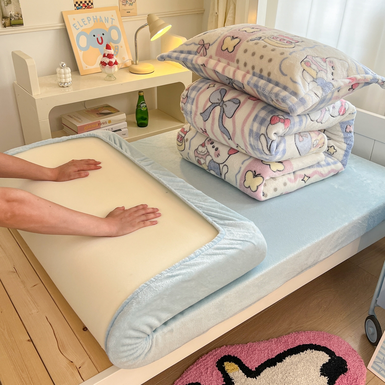 91家纺网 家纺一手货源 找家纺 （总）川悦生活 2025新款雪花绒宿舍床笠款三件套