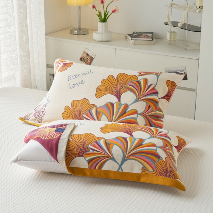 棠薇家纺 2025新款八层枕巾加厚纱布枕巾花卉系列 银杏叶