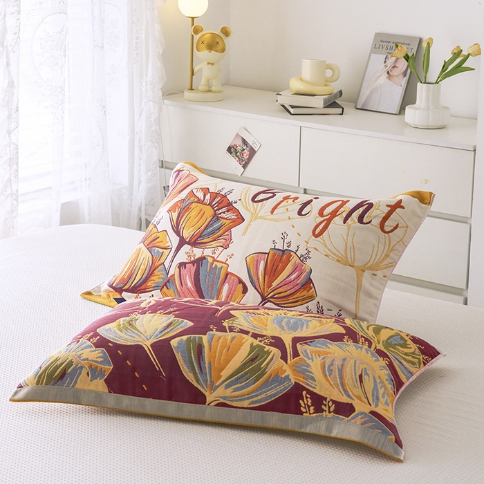 91家纺网 家纺一手货源 找家纺 棠薇家纺 2025新款八层枕巾加厚纱布枕巾花卉系列 虞美人