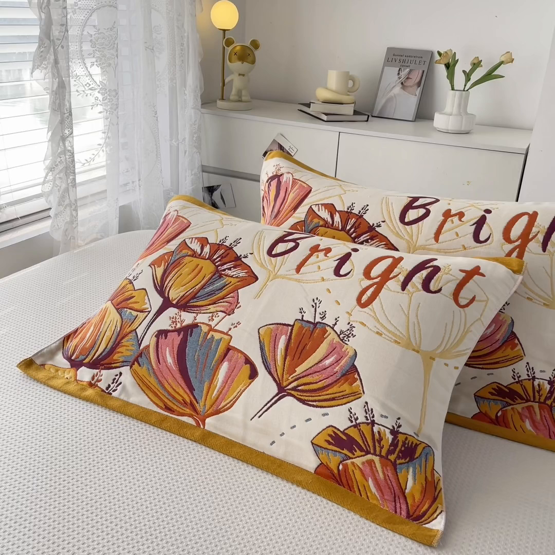 91家纺网 家纺一手货源 找家纺 棠薇家纺 2025新款八层枕巾加厚纱布枕巾花卉系列 虞美人