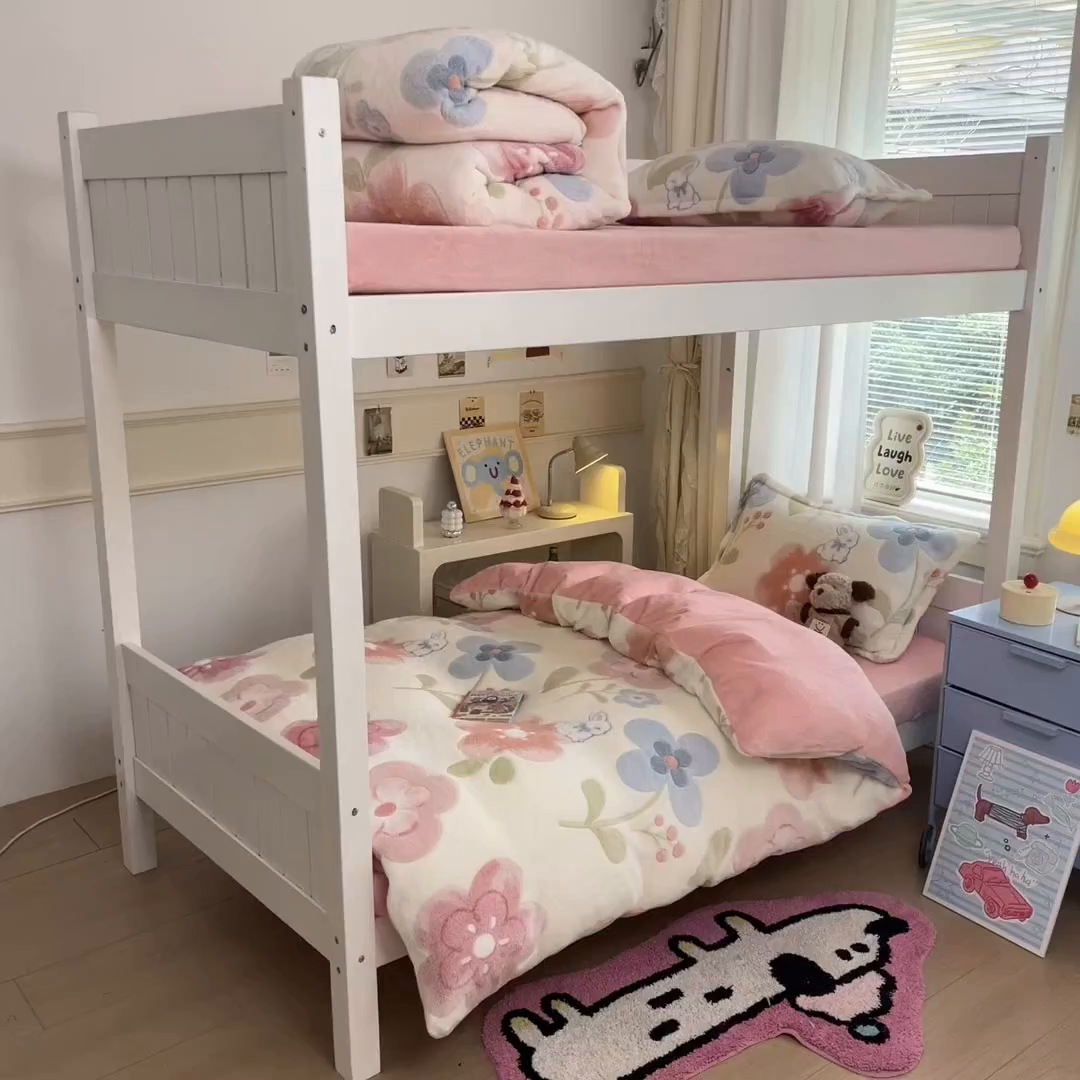 91家纺网 家纺一手货源 找家纺 川悦生活 2025新款雪花绒宿舍床笠款三件套 半眠小兔