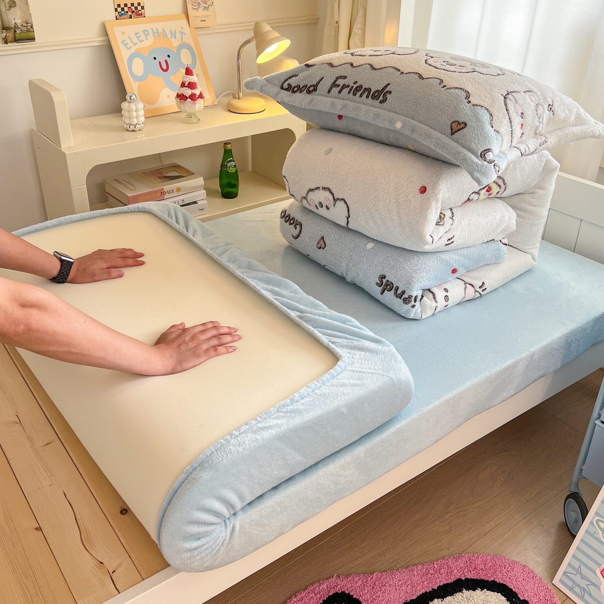 川悦生活 2025新款雪花绒宿舍床笠款三件套 快乐派对