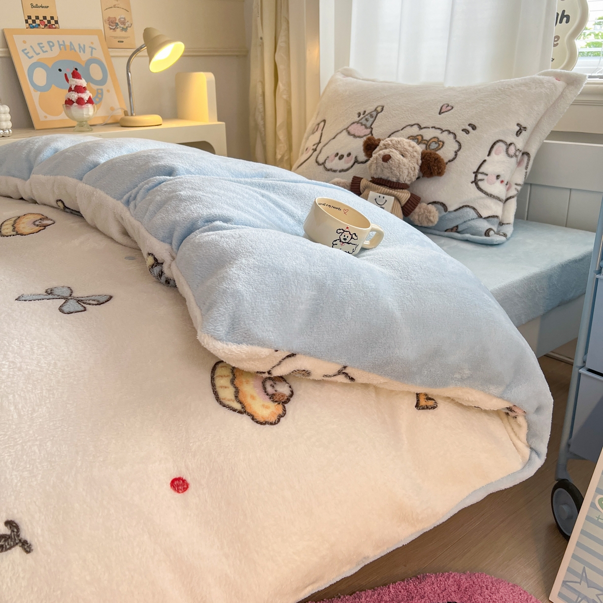 91家纺网 家纺一手货源 找家纺 川悦生活 2025新款雪花绒宿舍床笠款三件套 快乐派对