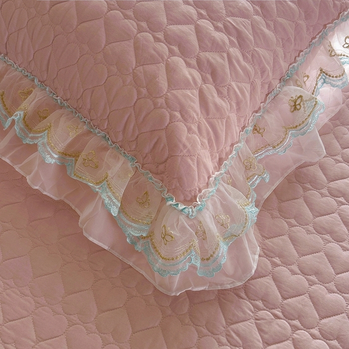 91家纺网 家纺一手货源 找家纺 罗艺轩 2025新款全棉纯棉斜纹花边单床裙床裙单件单品床裙 蓝蝴蝶-豆沙