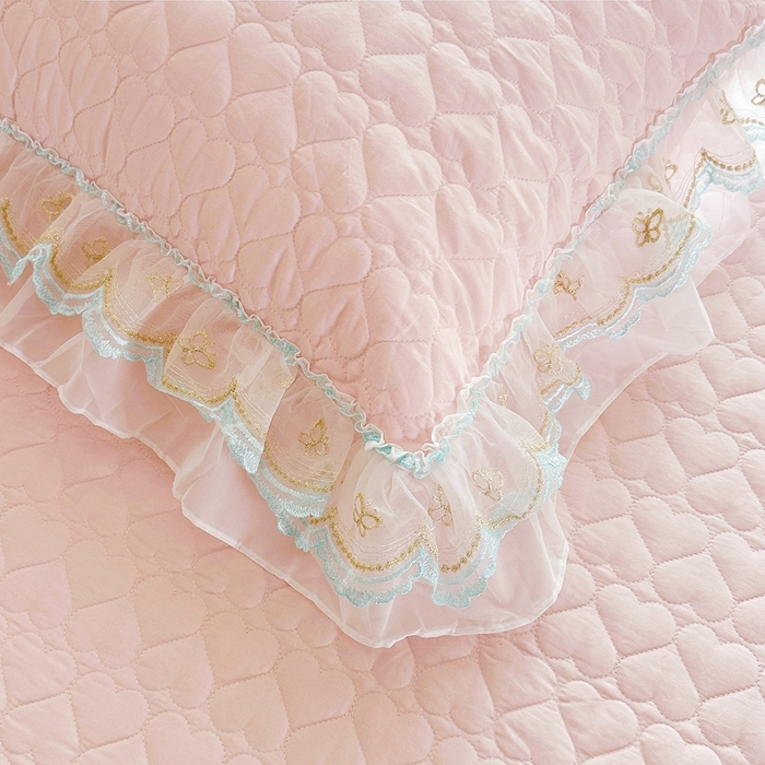 91家纺网 家纺一手货源 找家纺 罗艺轩 2025新款全棉纯棉斜纹花边单床裙床裙单件单品床裙 蓝蝴蝶-粉色