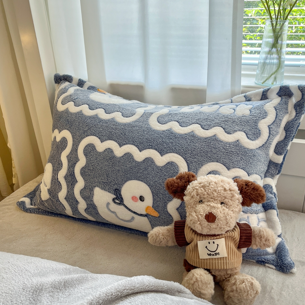 91家纺网 家纺一手货源 找家纺 川悦生活 2025新款雪花绒宿舍床笠款三件套 快乐鸭鸭