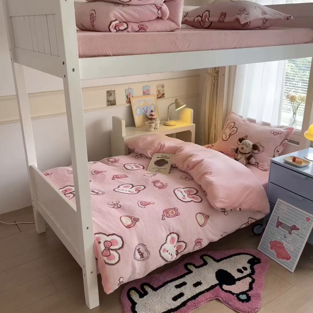 91家纺网 家纺一手货源 找家纺 川悦生活 2025新款雪花绒宿舍床笠款三件套 蜜语奶兔