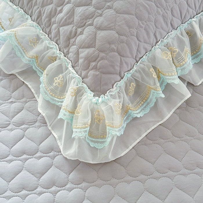 91家纺网 家纺一手货源 找家纺 罗艺轩 2025新款全棉纯棉斜纹花边单床裙床裙单件单品床裙 蓝蝴蝶-灰色