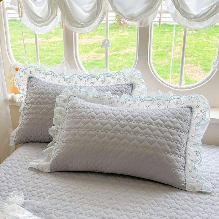 91家纺网 家纺一手货源 找家纺 罗艺轩 2025新款全棉纯棉斜纹花边单床裙床裙单件单品床裙 蓝蝴蝶-灰色