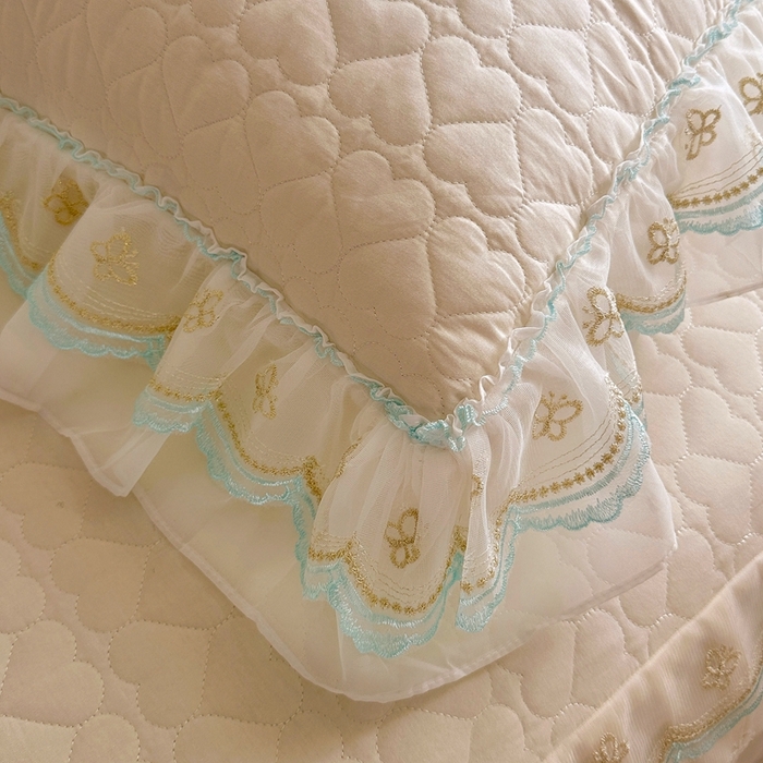 91家纺网 家纺一手货源 找家纺 罗艺轩 2025新款全棉纯棉斜纹花边单床裙床裙单件单品床裙 蓝蝴蝶-咖色