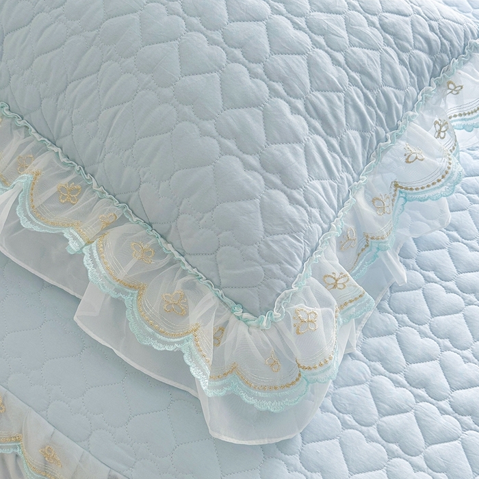 91家纺网 家纺一手货源 找家纺 罗艺轩 2025新款全棉纯棉斜纹花边单床裙床裙单件单品床裙 蓝蝴蝶-蓝色