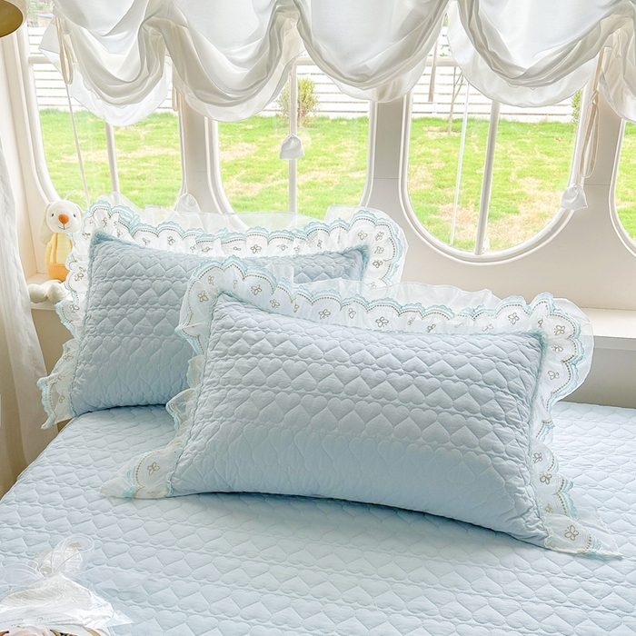 91家纺网 家纺一手货源 找家纺 罗艺轩 2025新款全棉纯棉斜纹花边单床裙床裙单件单品床裙 蓝蝴蝶-蓝色