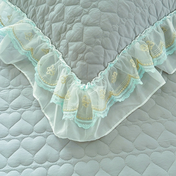 91家纺网 家纺一手货源 找家纺 罗艺轩 2025新款全棉纯棉斜纹花边单床裙床裙单件单品床裙 蓝蝴蝶-绿色