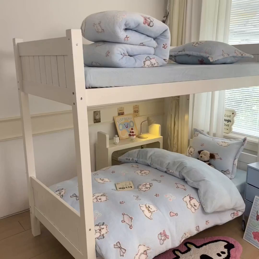 91家纺网 家纺一手货源 找家纺 川悦生活 2025新款雪花绒宿舍床笠款三件套 奶蓝小汪蓝