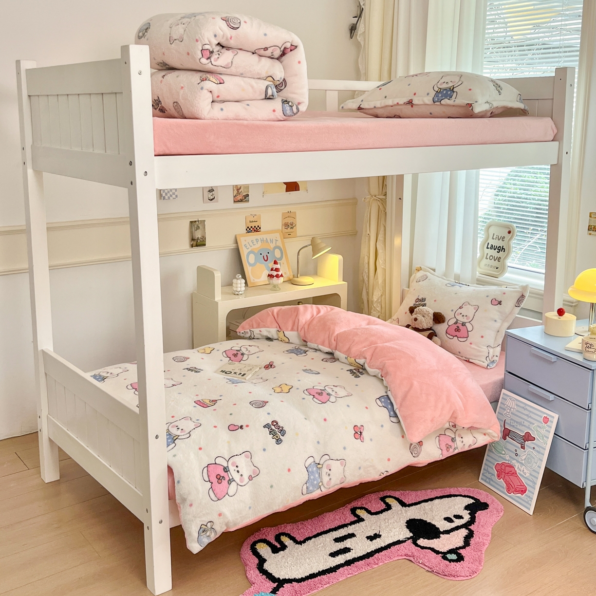 91家纺网 家纺一手货源 找家纺 川悦生活 2025新款雪花绒宿舍床笠款三件套 派对西高地