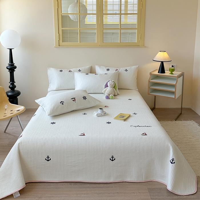 91家纺网 家纺一手货源 找家纺 （总）优悦生活馆 2025新款皱皱纱夹棉刺绣系列床盖