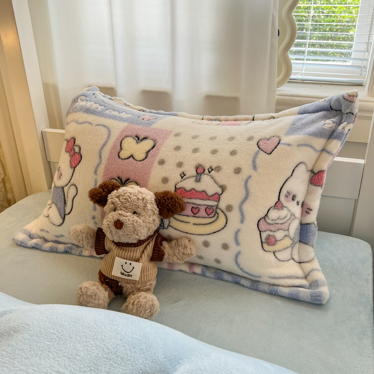 91家纺网 家纺一手货源 找家纺 川悦生活 2025新款雪花绒宿舍床笠款三件套 小喵甜心