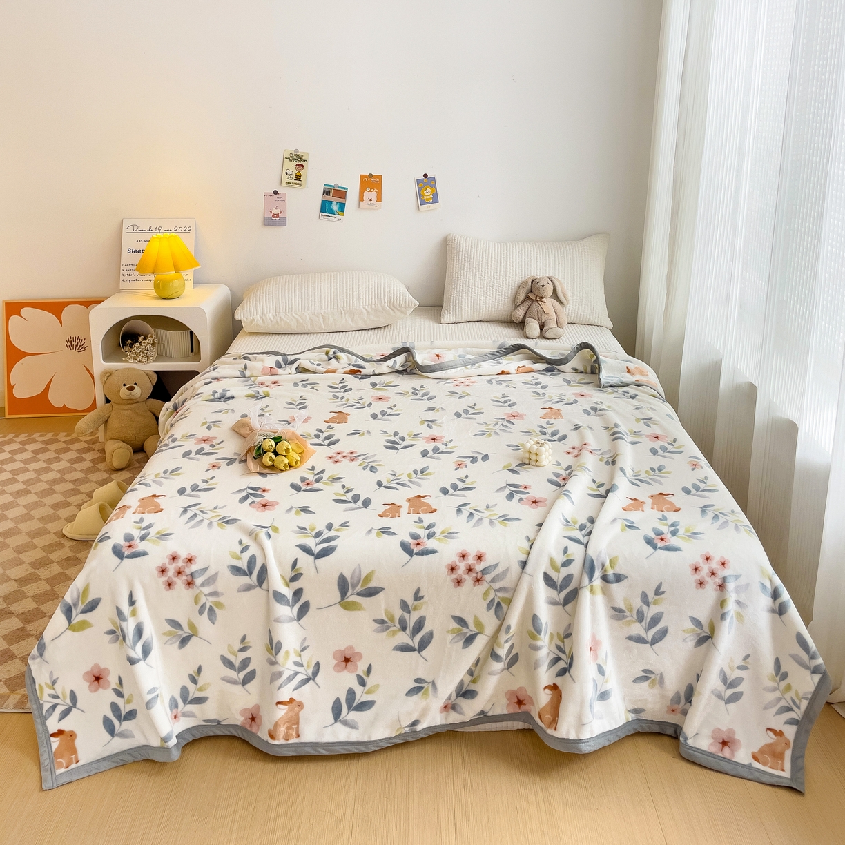 91家纺网 家纺一手货源 找家纺 启发毛毯 2025新款高克重双面牛奶绒盖毯 花花兔