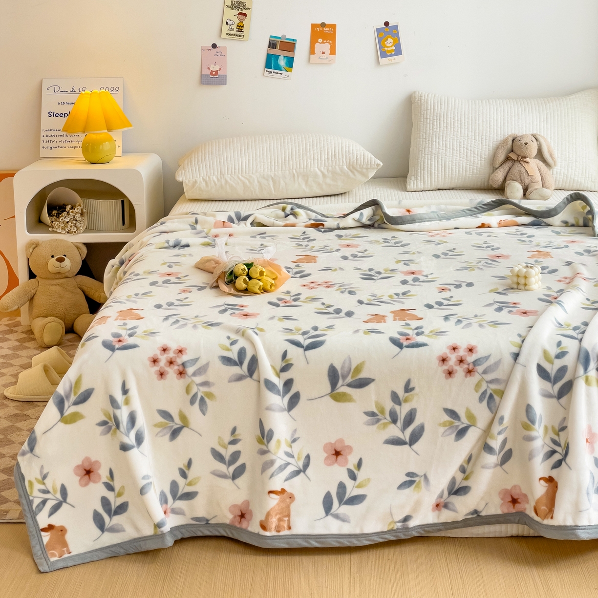 91家纺网 家纺一手货源 找家纺 启发毛毯 2025新款高克重双面牛奶绒盖毯 花花兔