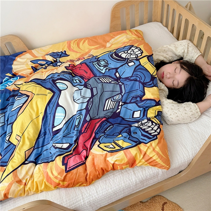 91家纺网 家纺一手货源 找家纺 萌宝家纺 2025新款幼儿园大版豆豆绒三件套婴儿绒六件套 机甲战士