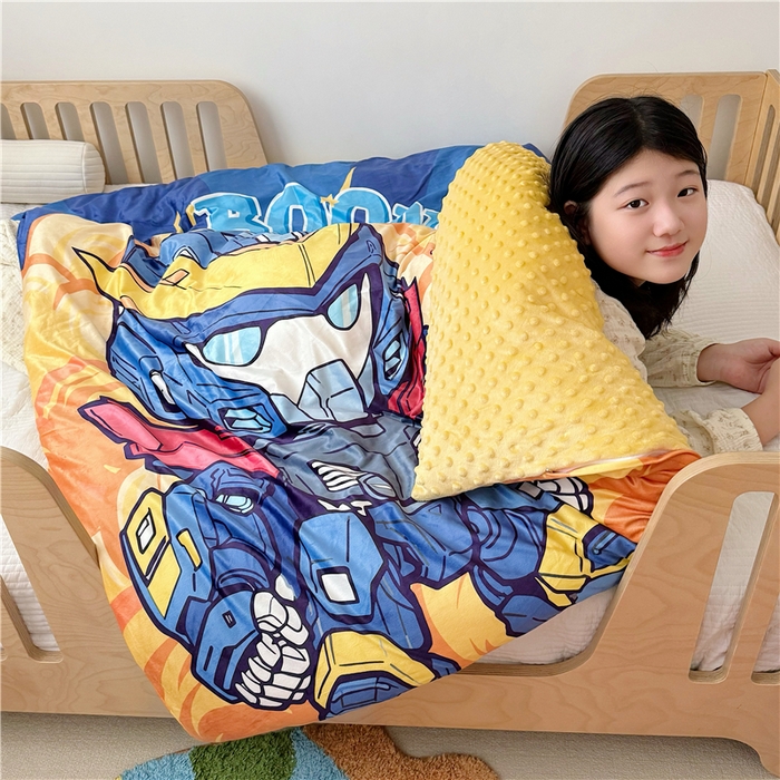 91家纺网 家纺一手货源 找家纺 萌宝家纺 2025新款幼儿园大版豆豆绒三件套婴儿绒六件套 机甲战士