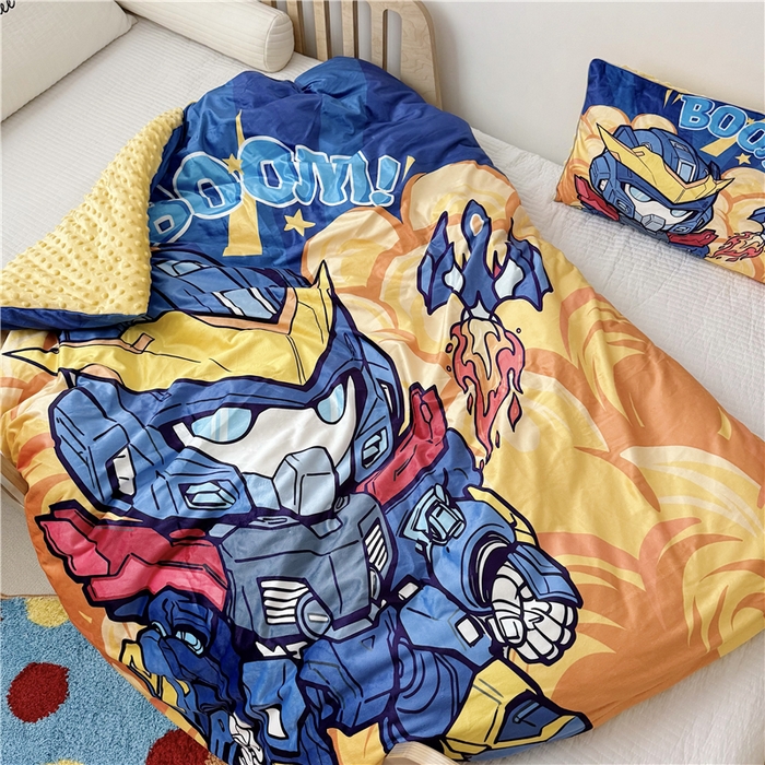 91家纺网 家纺一手货源 找家纺 萌宝家纺 2025新款幼儿园大版豆豆绒三件套婴儿绒六件套 机甲战士