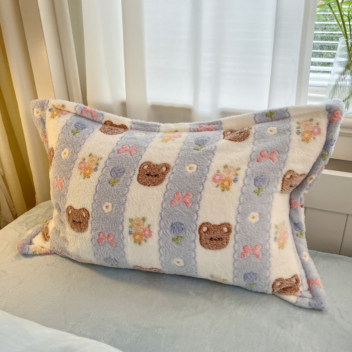 91家纺网 家纺一手货源 找家纺 川悦生活 2025新款雪花绒宿舍床笠款三件套 小熊花园