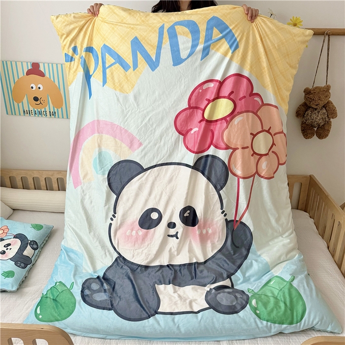 91家纺网 家纺一手货源 找家纺 萌宝家纺 2025新款幼儿园大版豆豆绒三件套婴儿绒六件套 气球熊猫