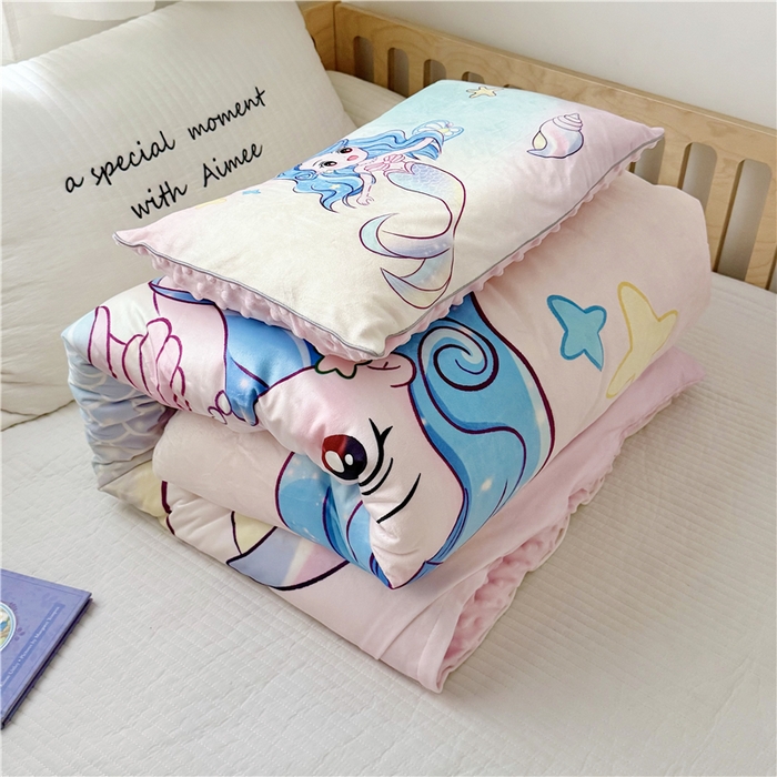 91家纺网 家纺一手货源 找家纺 萌宝家纺 2025新款幼儿园大版豆豆绒三件套婴儿绒六件套 人鱼公主