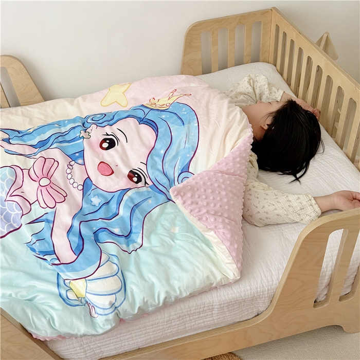 91家纺网 家纺一手货源 找家纺 萌宝家纺 2025新款幼儿园大版豆豆绒三件套婴儿绒六件套 人鱼公主