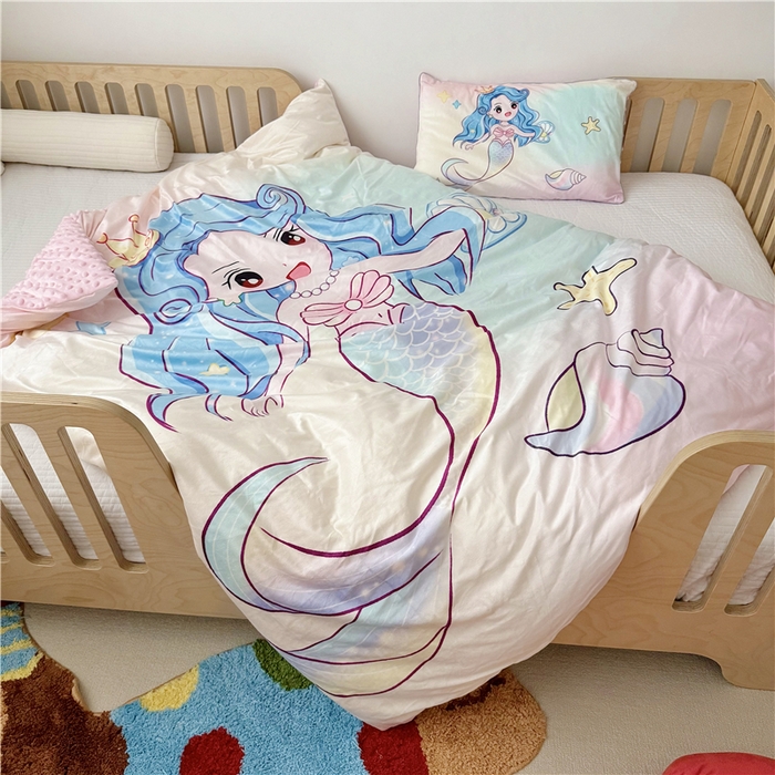 91家纺网 家纺一手货源 找家纺 萌宝家纺 2025新款幼儿园大版豆豆绒三件套婴儿绒六件套 人鱼公主