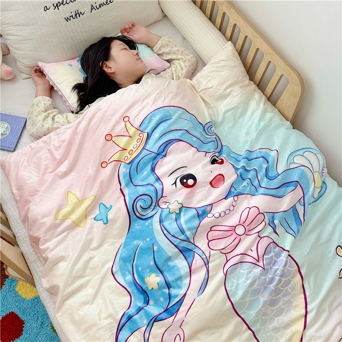 91家纺网 家纺一手货源 找家纺 萌宝家纺 2025新款幼儿园大版豆豆绒三件套婴儿绒六件套 人鱼公主