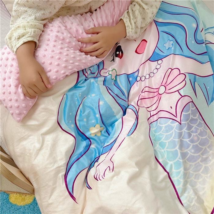 91家纺网 家纺一手货源 找家纺 萌宝家纺 2025新款幼儿园大版豆豆绒三件套婴儿绒六件套 人鱼公主