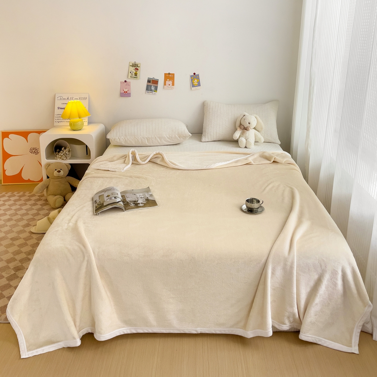 91家纺网 家纺一手货源 找家纺 启发毛毯 2025新款高克重双面牛奶绒盖毯 米白