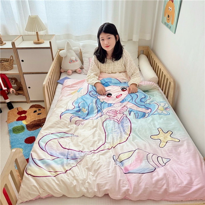 91家纺网 家纺一手货源 找家纺 萌宝家纺 2025新款幼儿园大版豆豆绒三件套婴儿绒六件套 人鱼公主