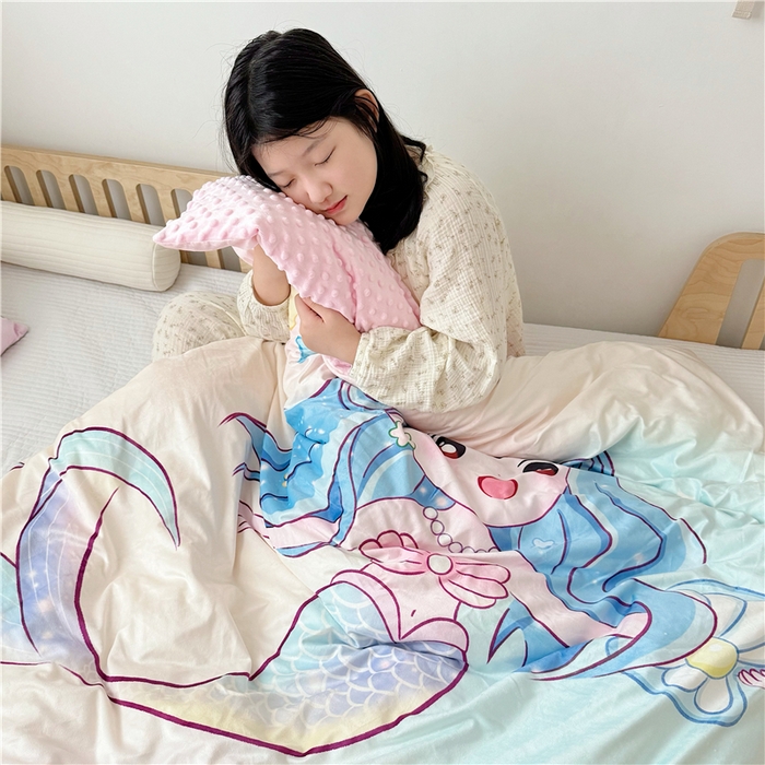 91家纺网 家纺一手货源 找家纺 萌宝家纺 2025新款幼儿园大版豆豆绒三件套婴儿绒六件套 人鱼公主