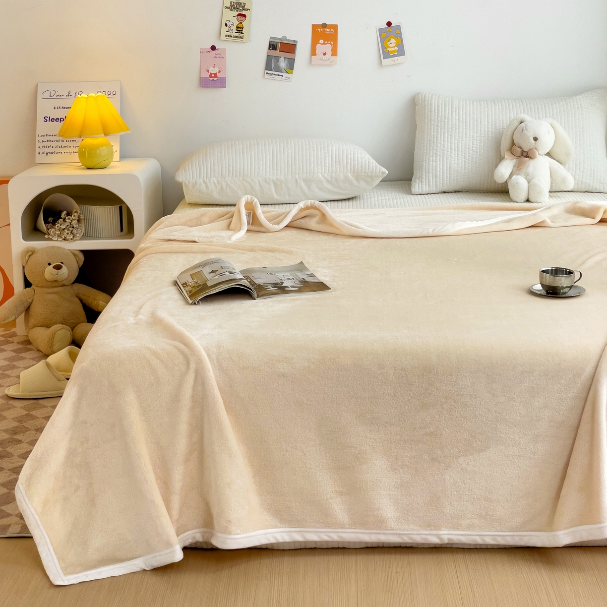 91家纺网 家纺一手货源 找家纺 启发毛毯 2025新款高克重双面牛奶绒盖毯 米白