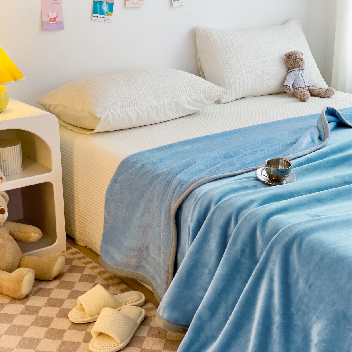 91家纺网 家纺一手货源 找家纺 启发毛毯 2025新款高克重双面牛奶绒盖毯 天蓝