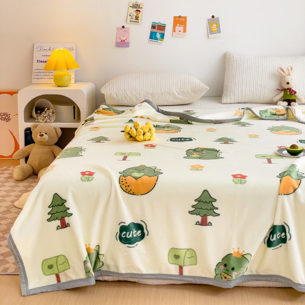 91家纺网 家纺一手货源 找家纺 启发毛毯 2025新款高克重双面牛奶绒盖毯 小恐龙