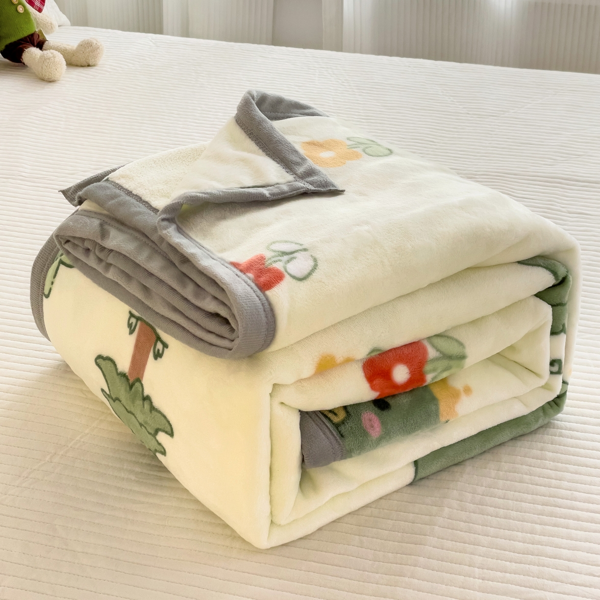 91家纺网 家纺一手货源 找家纺 启发毛毯 2025新款高克重双面牛奶绒盖毯 小恐龙