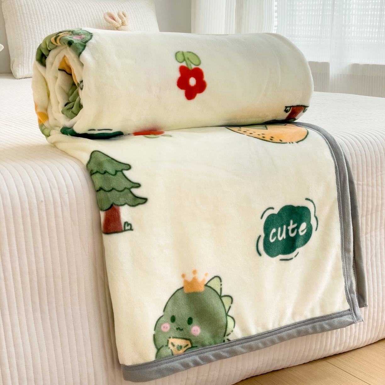 91家纺网 家纺一手货源 找家纺 启发毛毯 2025新款高克重双面牛奶绒盖毯 小恐龙