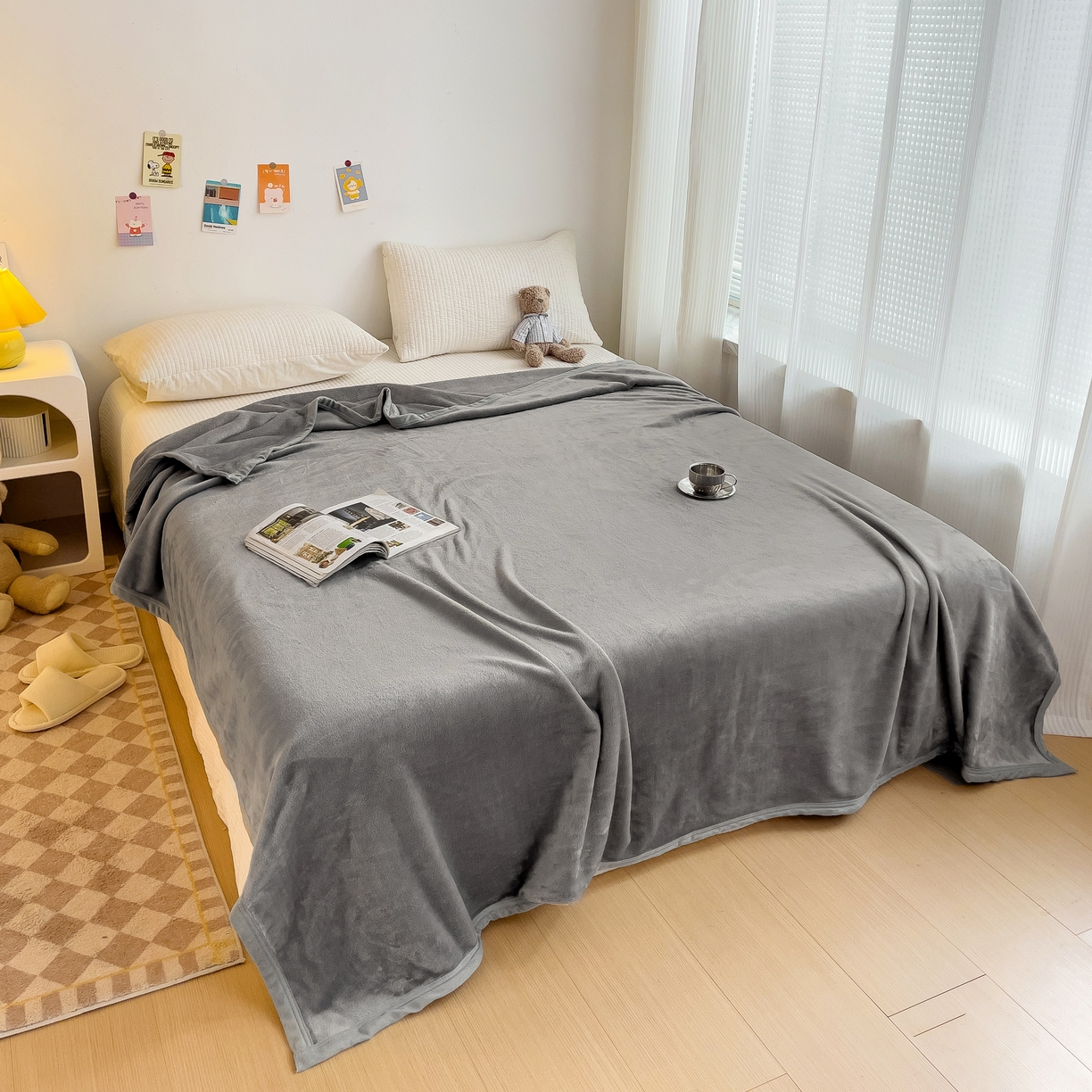 91家纺网 家纺一手货源 找家纺 启发毛毯 2025新款高克重双面牛奶绒盖毯 银灰