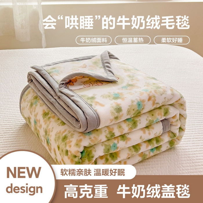 启发毛毯 2025新款高克重双面牛奶绒盖毯 花丛