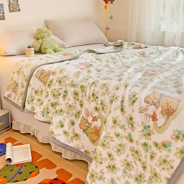 91家纺网 家纺一手货源 找家纺 启发毛毯 2025新款高克重双面牛奶绒盖毯 花丛