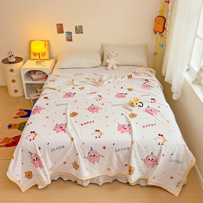 91家纺网 家纺一手货源 找家纺 启发毛毯 2025新款高克重双面牛奶绒盖毯 开心派对